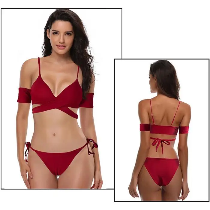 2018 женский бразильский комплект бикини с пуш-ап винно-красный черный купальник