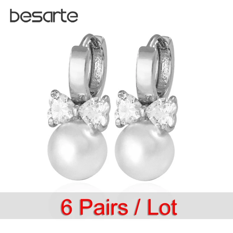 

6 Pair Wholesale Pearl Earring Gold Hoop Earrings Women Boucle D oreille Perle Donna Perla Oorknopjes Perola Earings Kupe E0310