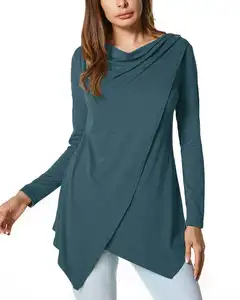 Блузка ZANZEA Женская Повседневная с длинным рукавом, Асимметричный топ на пуговицах, Однотонная рубашка с круглым вырезом, весна-осень 2021