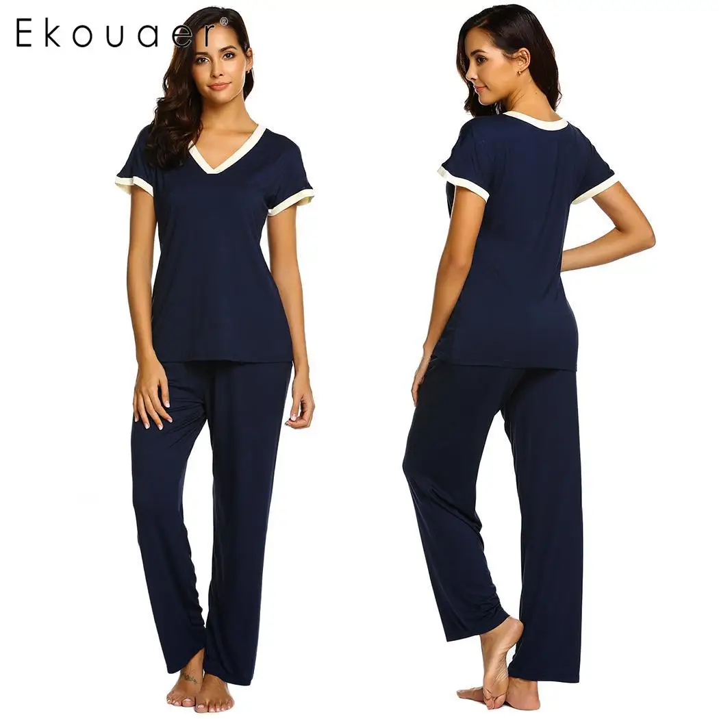 Ekouaer домашняя одежда женская пижама повседневная с v-образным вырезом коротким