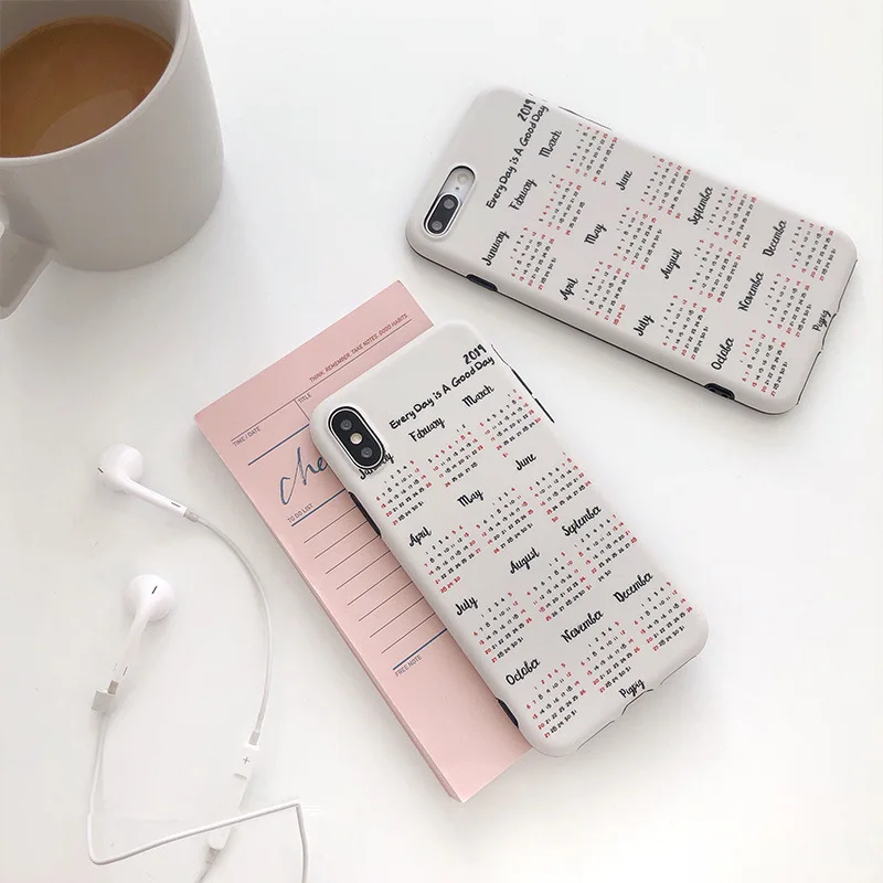 Funny Calendar Pattern Korean Phone Case For iPhone 7 Puls 6 6S 8 X Xs Max XR Cases Retro Gray Cover Soft Silicon |