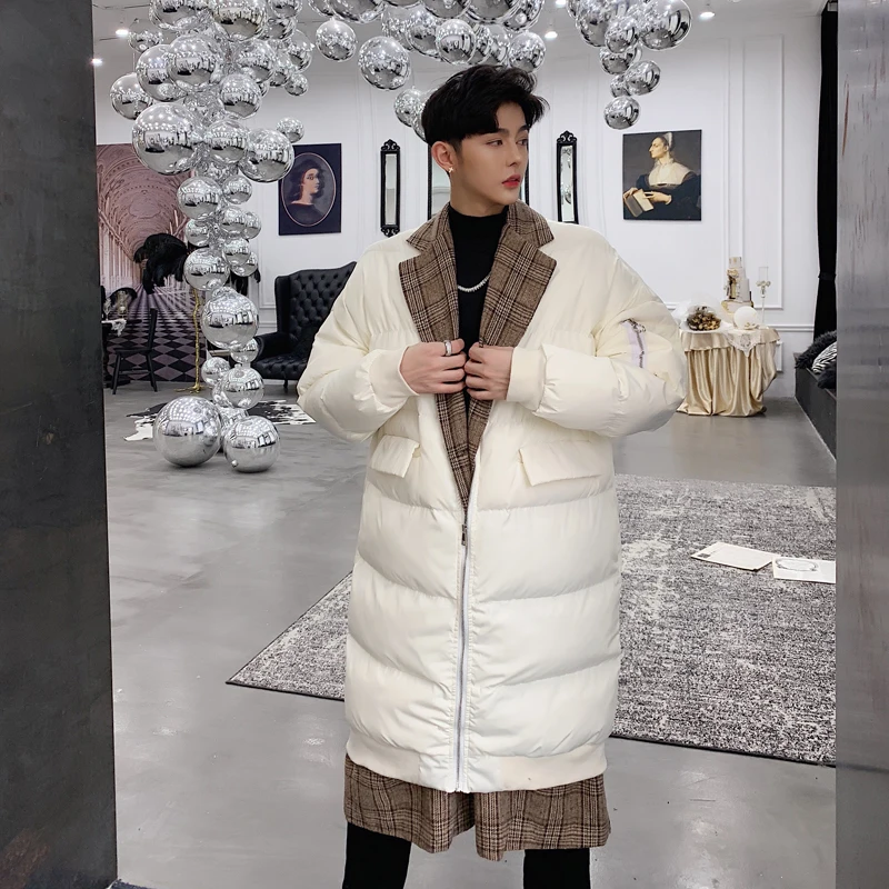 Contrast Winter Men Mid Long Jacket Cotton Keep Warm Thick Male Quality Casual Parka Coat Brand Clothing Veste Hiver Homme | Мужская