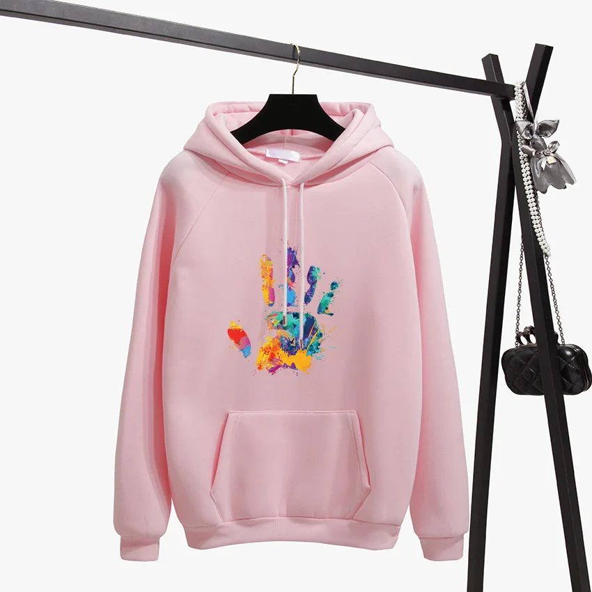 Фото Зимняя модная флисовая женская Hoodiessweatshirt с цветной печатью Харадзюку Зимняя модная флисовая женская Hoodiessweatshirt с цветной печатью Харадзюку