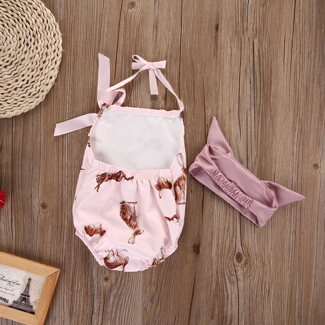 Боди с животным принтом для новорожденных девочек Розовый Милый Летний