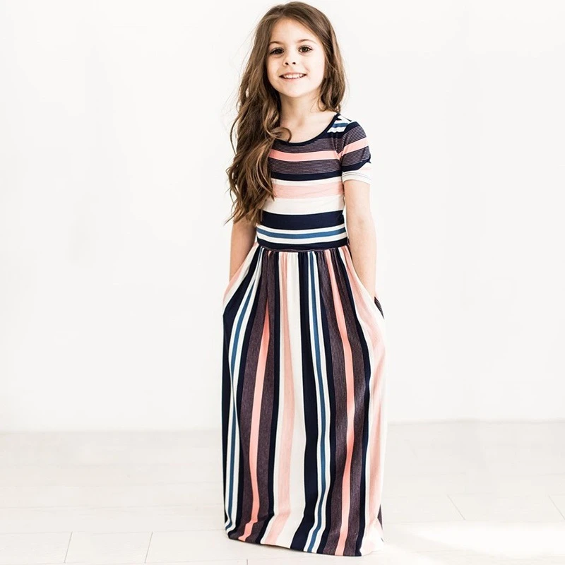 2018 Summer Fashion Rainbow Stripe Beach Dress Baby Girl Clothes Princess Dresses | Детская одежда и обувь