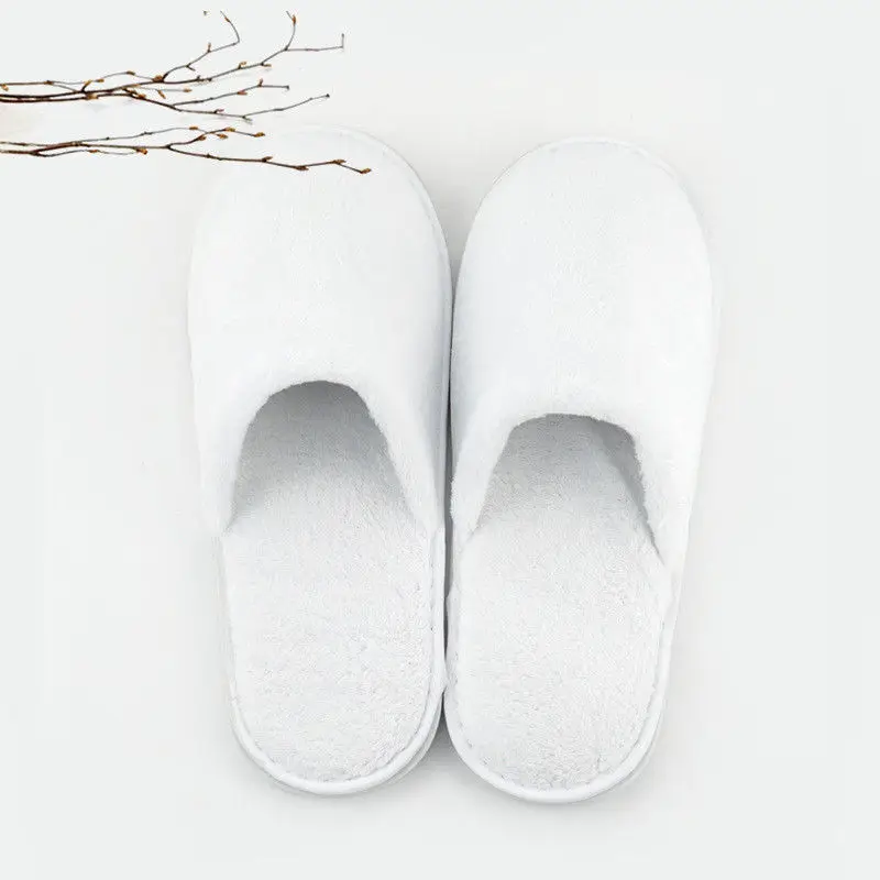 1 пара белых хлопковых тапочек унисекс одноразовая обувь для гостиниц - Фото №1