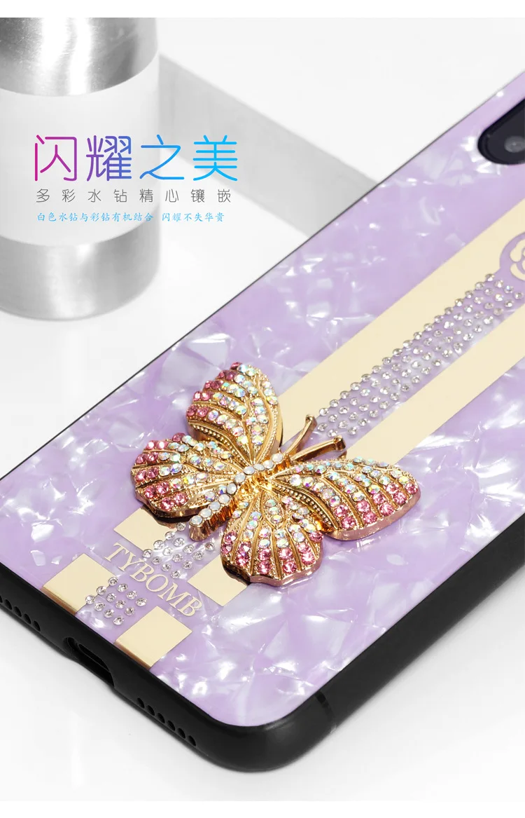 YY luxury Case for Apple iPhone XS MAX XR Metal Butterfly Shell Pattern Cover iphone 7 8 Plus Plating Rhinestone Lady Phone |