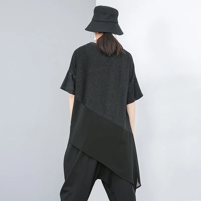 LANMREM/2019 летняя одежда новая шифоновая футболка с круглым вырезом для женщин топы