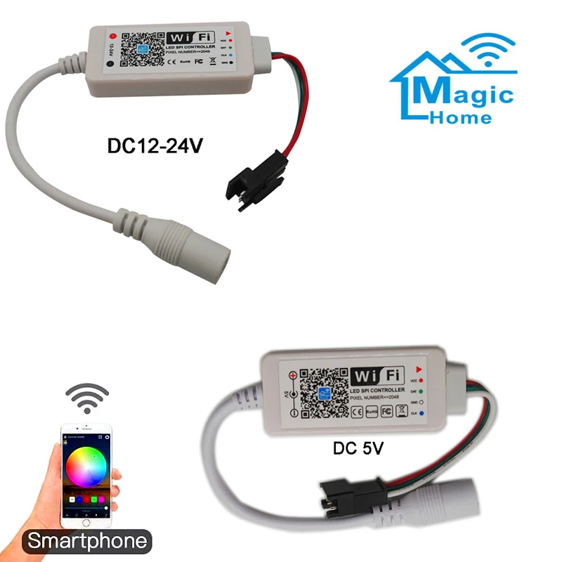 DC5V DC12 24V Magic Home LED SPI контроллер адресуемый 2048 пикселей мини WiFi для WS2811 SK6812 WS2812B