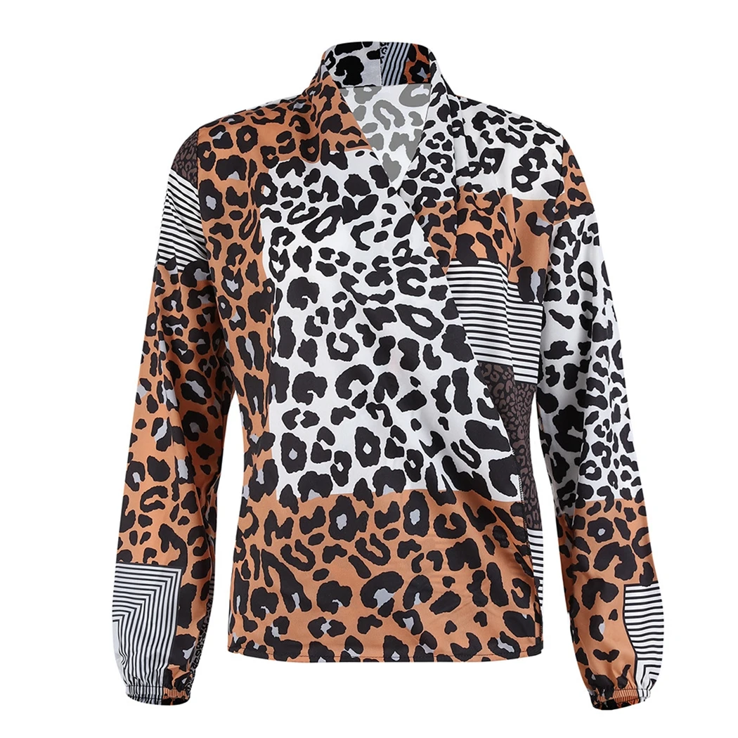 Модные женские туфли блузка с леопардовым принтом рубашка длинным рукавом
