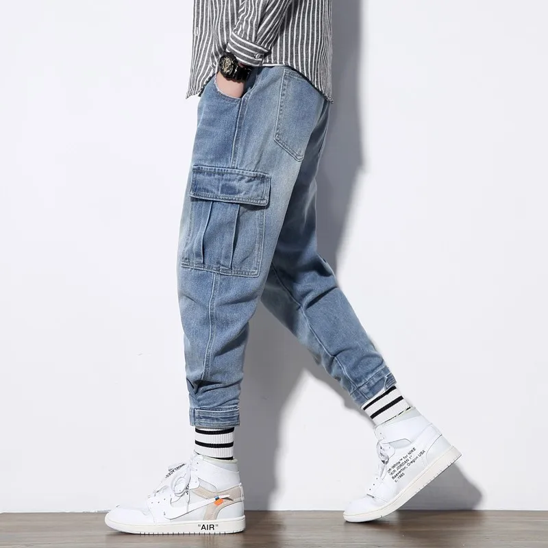 5XL Mens Authentics Big &amp Tall Relaxed Fit Comfort Flex Waist Jean Pants Men Fashion Hip Pop Mutil Pockets Denim Cargo | Мужская