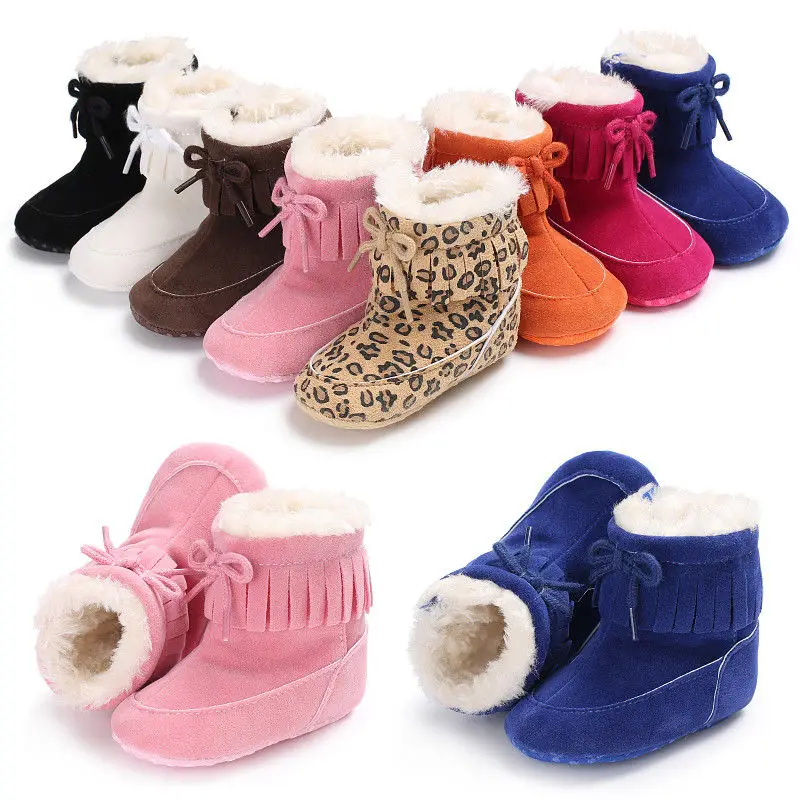 Pudcoco Brand New Baby Tassel Soft Sole Leopard Shoes Infant Boy Girl Snow Boots |