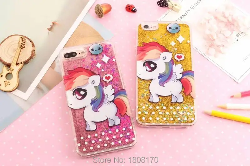 Bling Dynamic Liquid Unicorn Horse TPU PC чехол для Iphone XR XS Max X 8 7 6 6S Plus Блестящий зыбучий песок