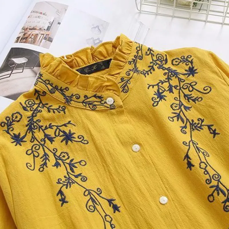 [DEAT] 2020 spring New Arrival Fashion Ruffled Embroidery Casual Irregular Hem Single Breasted Women Shirt Lady Blouse KB702 | Женская