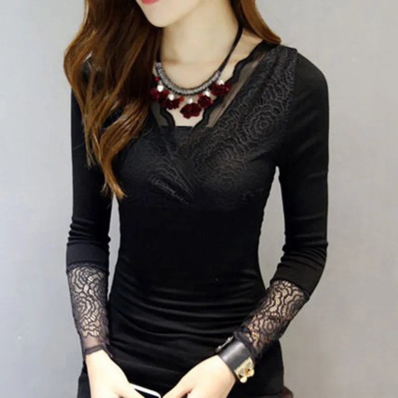 PEONFLY Women Pullovers Jumper Sexy V Neck Hollow Stitched Lace Slim Female Streetwear Casual Sweaters Soft Tops Clothes Black | Женская