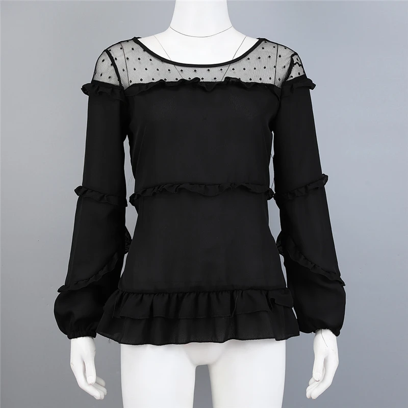 2019 New Women Blouse Shirt Black Sexy Long Casual Sleeve Lace Under Shirts Hollow Tops For Woman Plus Size | Женская одежда