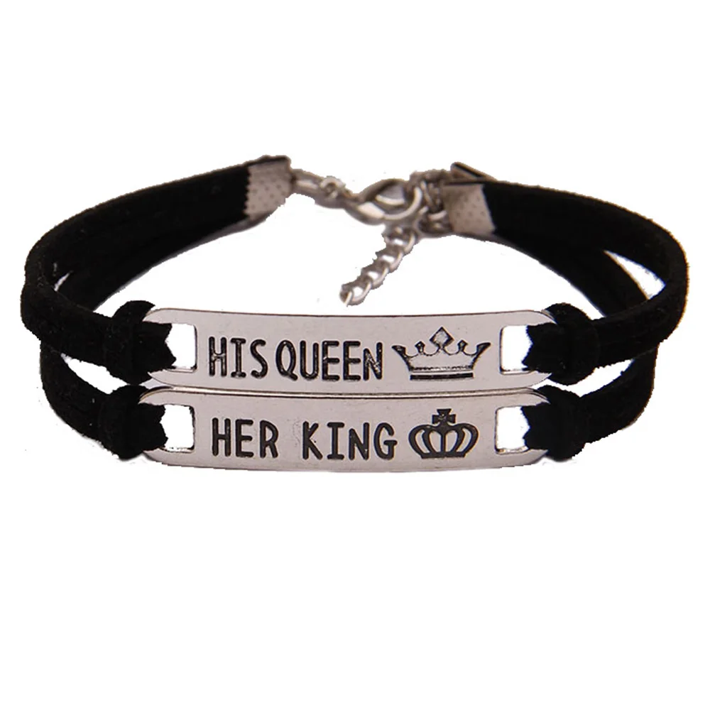 Браслет из нержавеющей стали с надписью Her King His Queen|Браслеты шармами| |