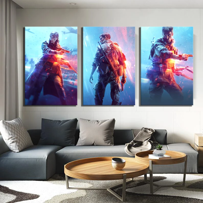 3 предмета видео игры серии Battlefield V плакаты постеры HD солдат картины на холсте