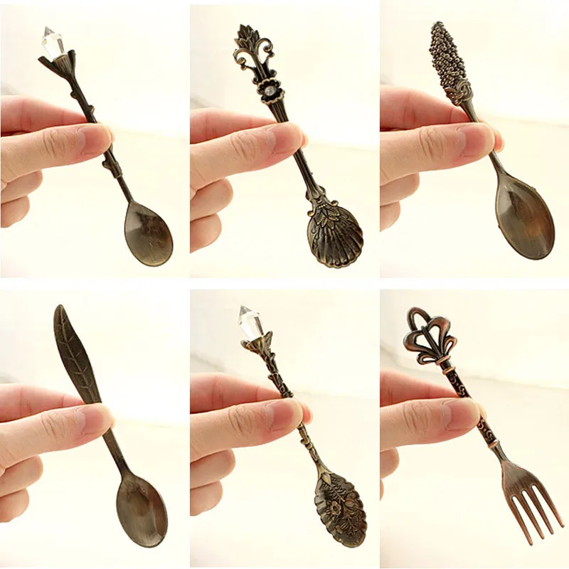 New-6Pcs/набор винтажные ложки вилка Королевский стиль металлические резные Мини