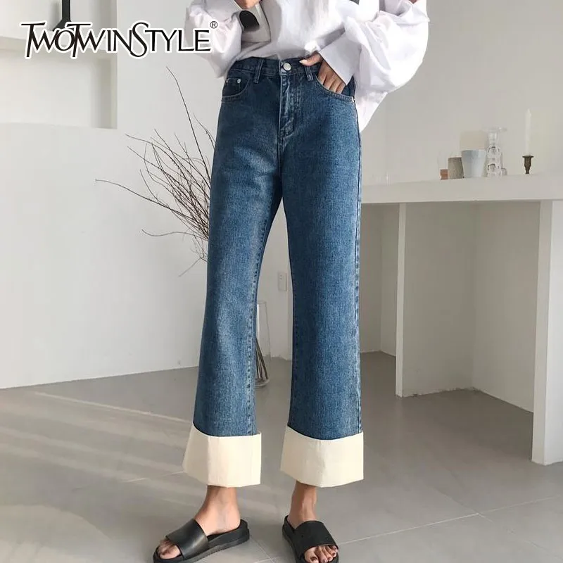 Женские джинсы TWOTWINSTYLE Осенние широкие до щиколотки с высокой талией и цветными