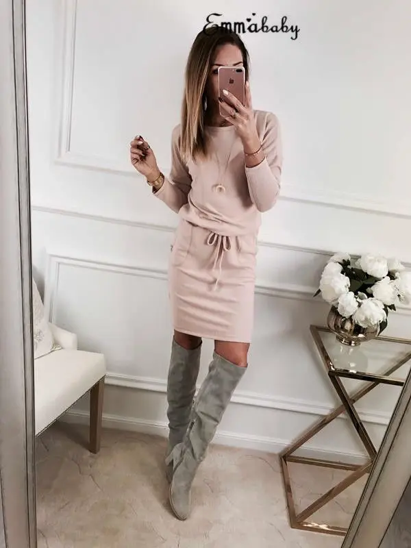 Women Sexy Autumn Winter Long Sleeve Bandage Dress Jumper Tops Slim Party Bodycon Mini New Fashion | Женская одежда