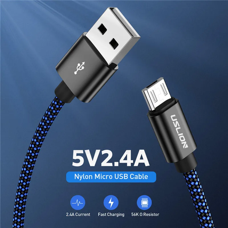 Кабель USLION Micro USB для Samsung S4 S5 S6 Edge Xiaomi Note 4 4X нейлоновый Плетеный провод зарядки и
