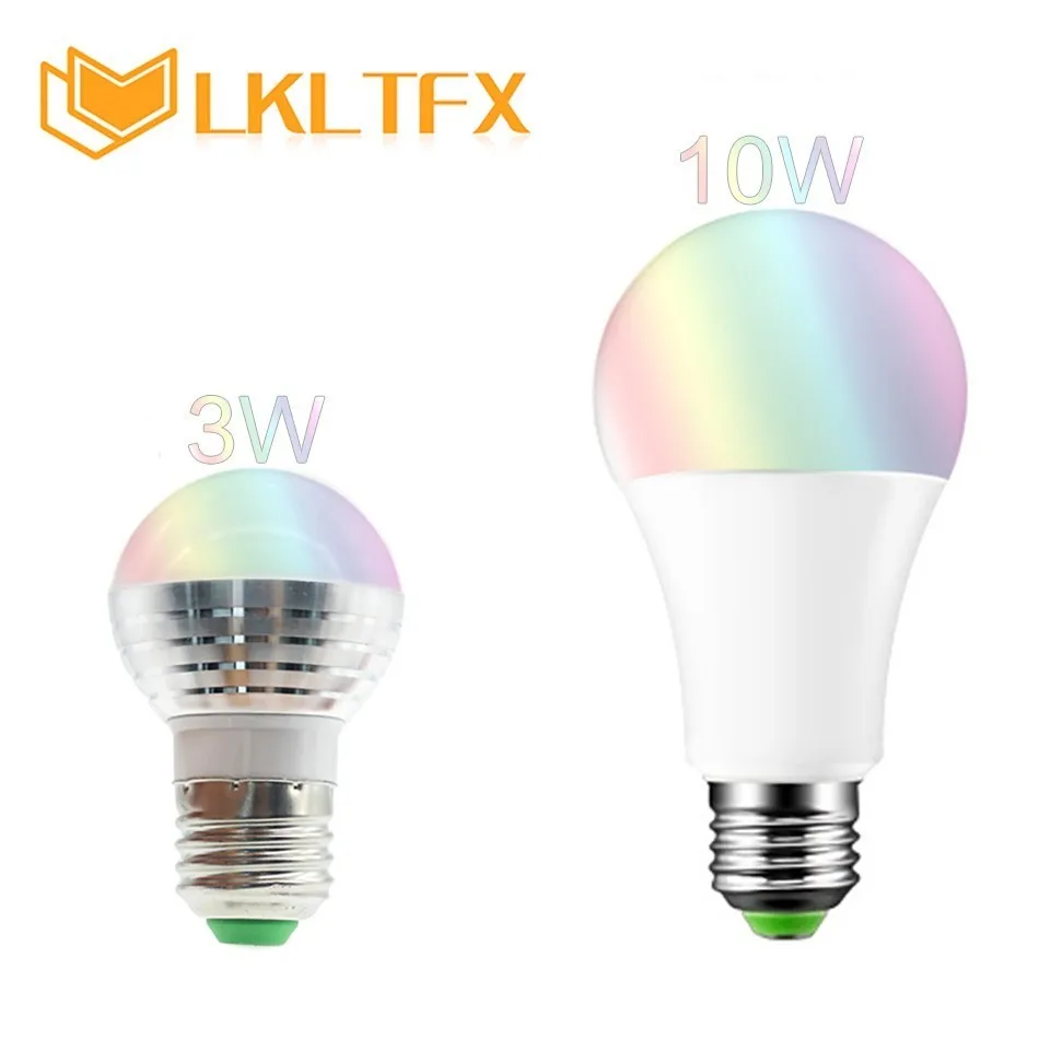 LKLTFX Bulbo 10 Вт E27 лампа AC90 240V 3 лампада светодиодные лампы пятно Blubs Luz do Feriado Magia RGB IR