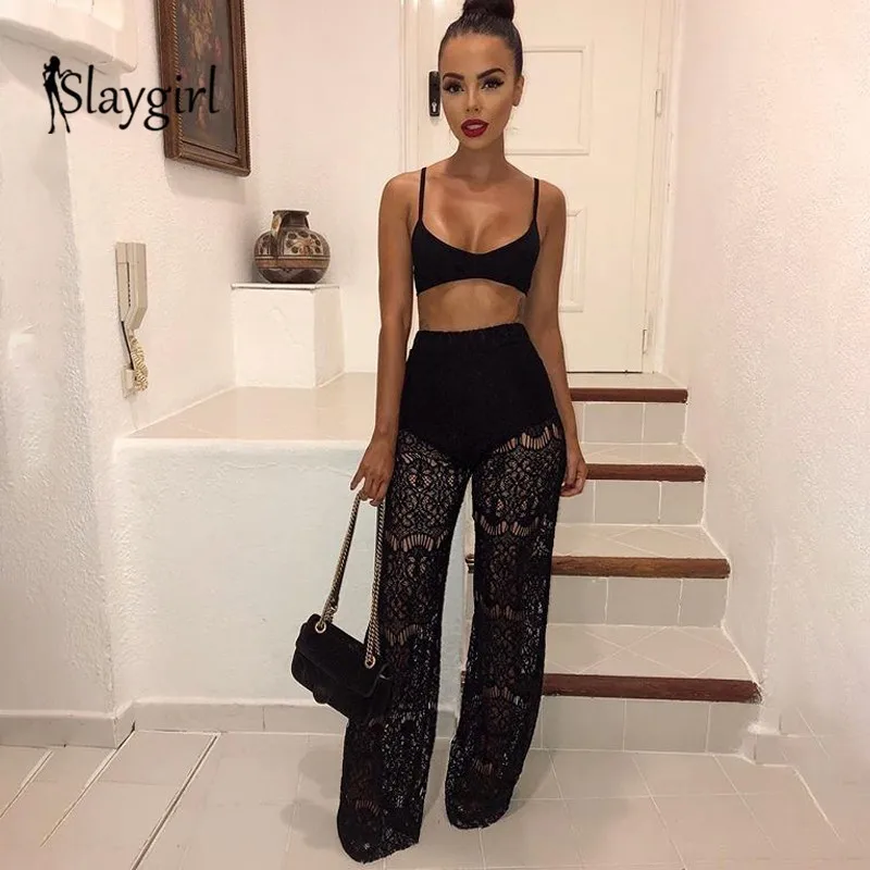 Slaygirl сексуальный женский комплект 2 шт. с бретельками, Кружевной Белый комплект из двух предметов, топ и штаны, Дамский Женский комплект с открытой спиной черного цвета