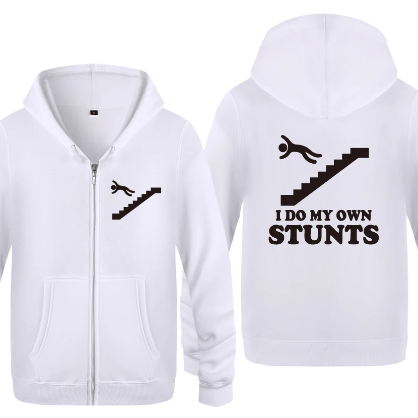 

I Do My Own Stunts - Stuntman Falling Down Stairs Sweatshirts Men 2018 Mens Zipper Hooded Fleece Hoodies Cardigans