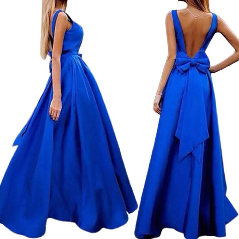 Женское синее платье элегантное с v образным вырезом ТРАПЕЦИЕВИДНОЕ для