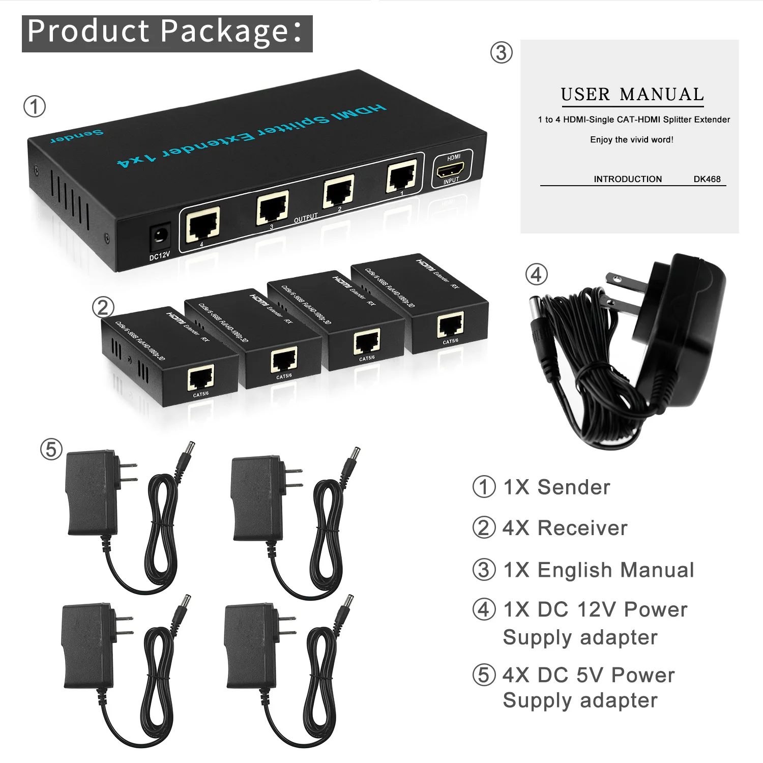 Aikexin 1080P 1x4 4 порта HDMI расширитель разветвитель по CAT5e/CAT6 LAN Ethernet кабель футов 60 м 1 к