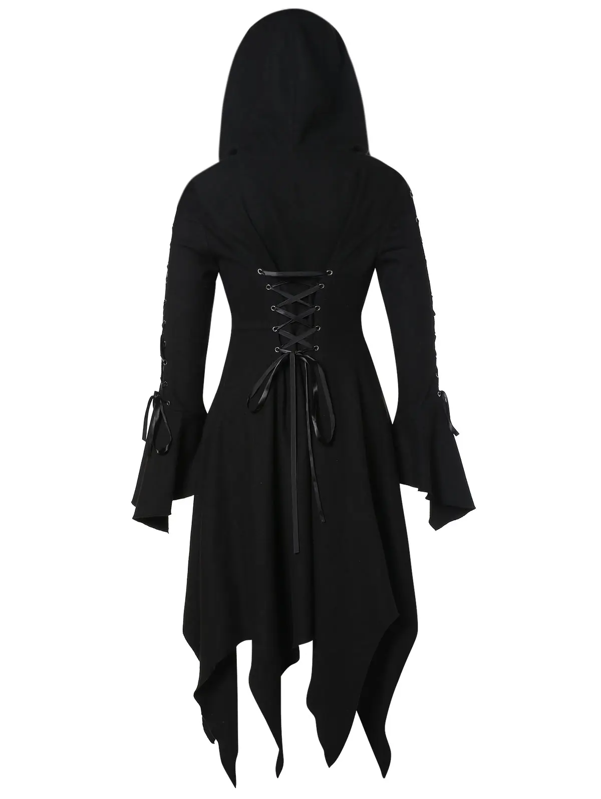Wipalo Women Plus Size Hooded Lace Up Handkerchief Coat Casual Solid Flare Long Sleeves Button Skirted Gothic 5XL|Женские куртки| |