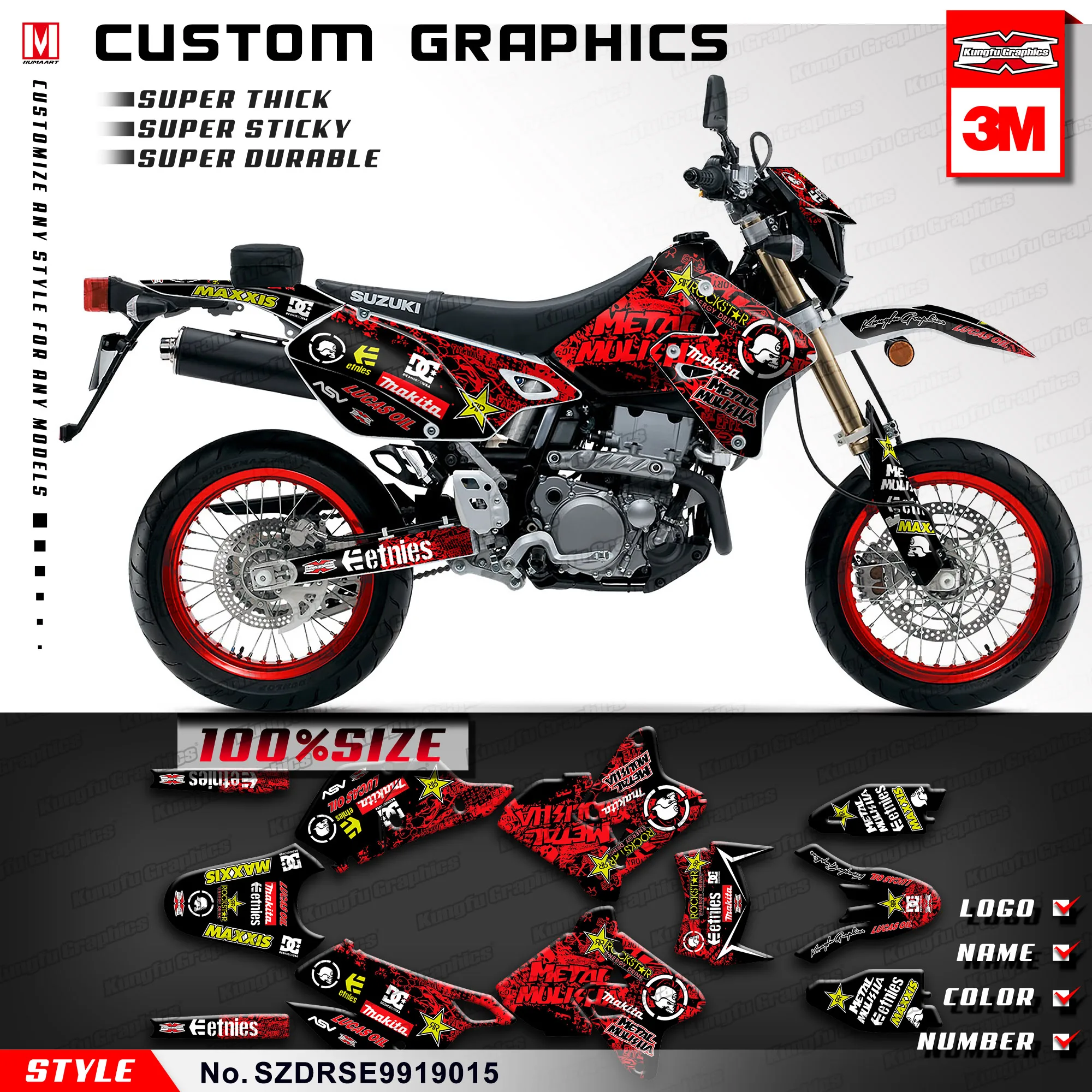Кунг-фу графические Наклейки на заказ набор виниловых наклеек для Suzuki DRZ400SM Supermoto