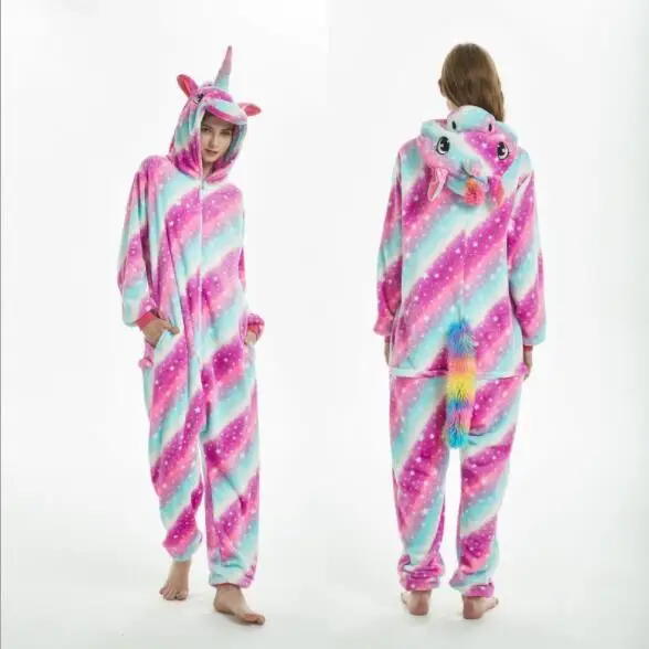 Пижама с животными Для женщин мужчин пижамы Косплэй Onesie Единорог зимние