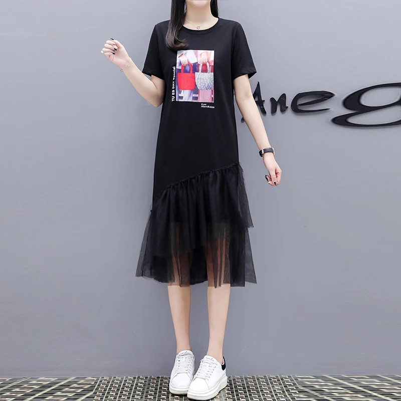 4XL плюс размер платье Черное Кружевное Сетчатое лоскутное Повседневное больших