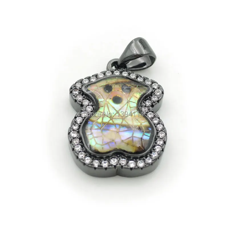 18*13*3 мм Micro Pave Clear CZ Gridding Abalone Shell Bear Charms подходит для изготовления ожерелья