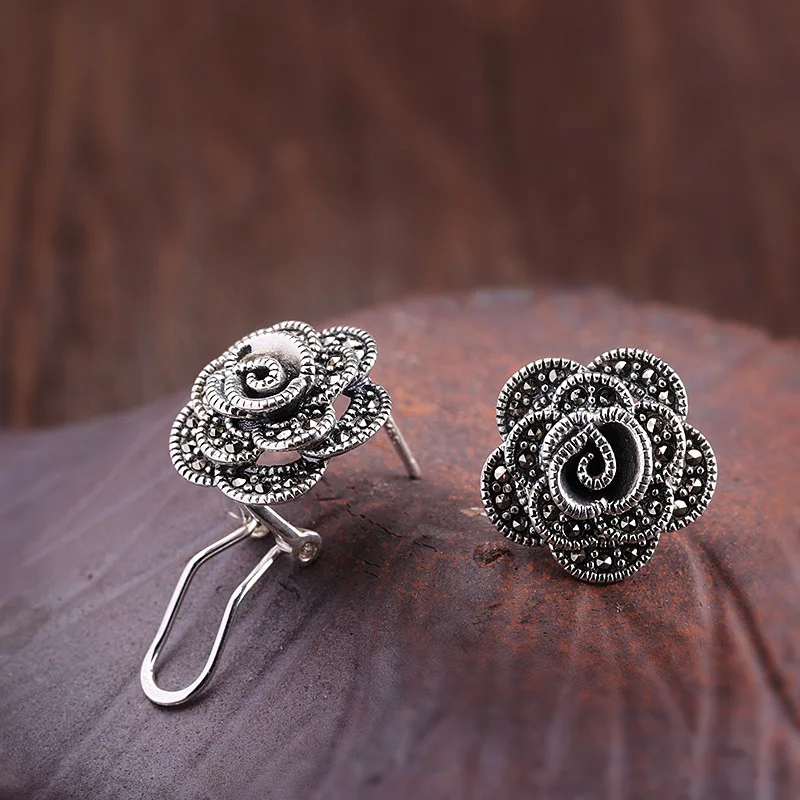 Серьги из тайского серебра S925 пробы женские серьги с застежкой в винтажном стиле