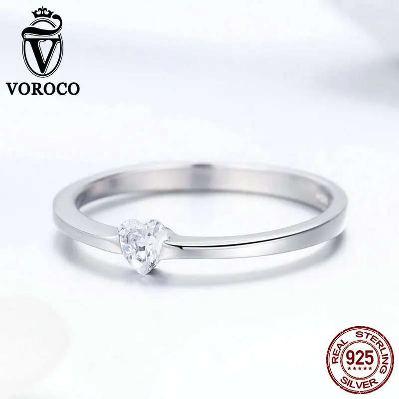 2018 VOROCO Настоящее серебро 925 пробы простые изящные кольца для женщин аксессуары