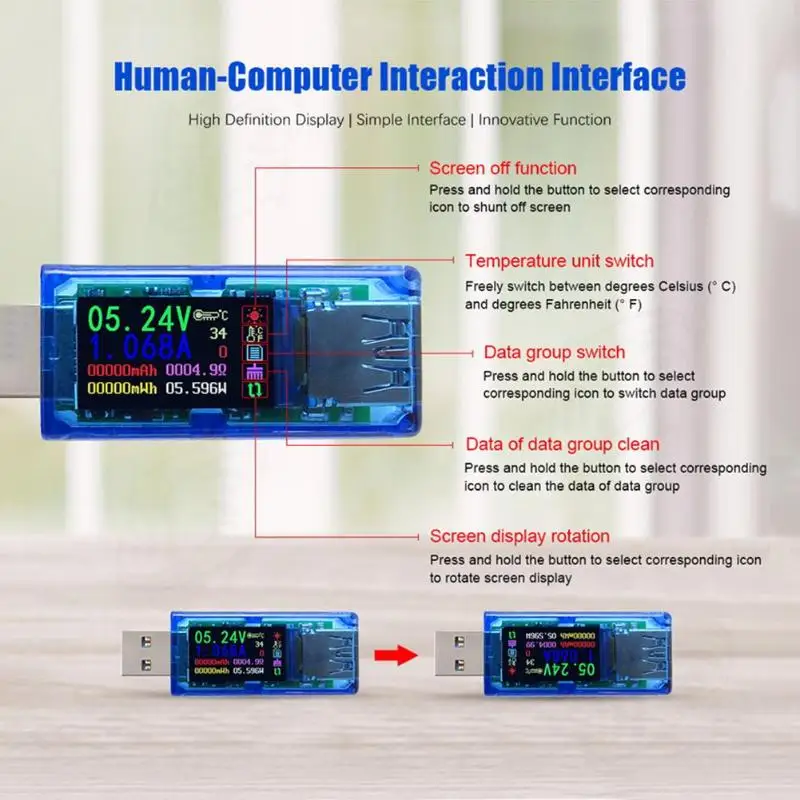 Тестер емкости напряжения тока USB 3 0 IPS тестер HD цветной экран Амперметр батарея