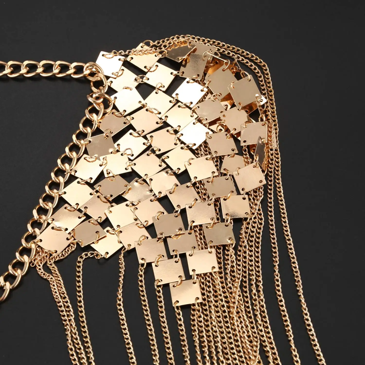 Vintage Punk Harness Bikini Body Link Epaulet Shoulder Chain Necklace Collar Dangling Tassel gold | Украшения и аксессуары