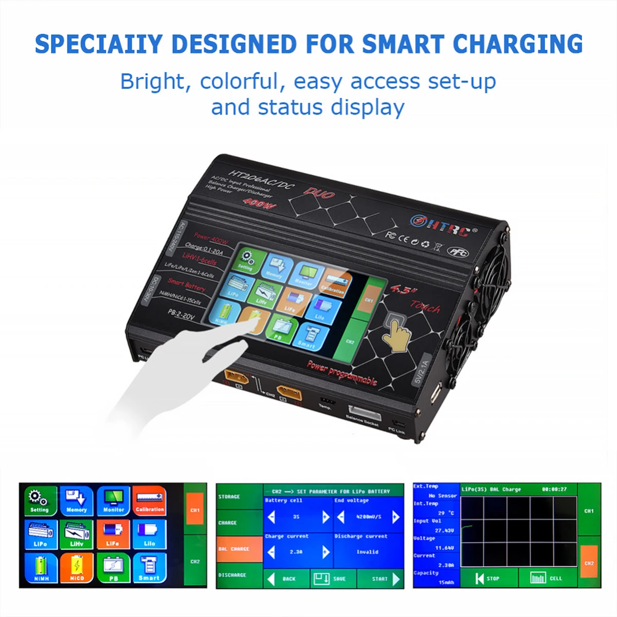 2018 New HTRC HT206 AC/DC Touch screen RC Balance Charger for Li-ion Battery EU Plug | Электроника