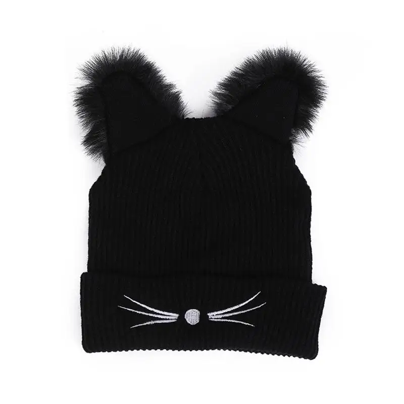 Warm Winter Hat Fashion Lovely Cat Ear For Women Harajuku Wool Knitted Hats Skullies Female Beanies Bonnet Faux Mink | Аксессуары для