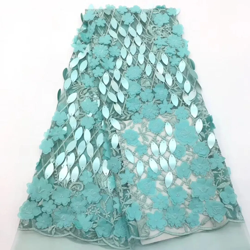 

Big flower 3D lace fabric material embroidery sequins African sequins french mesh tulle lace fabric