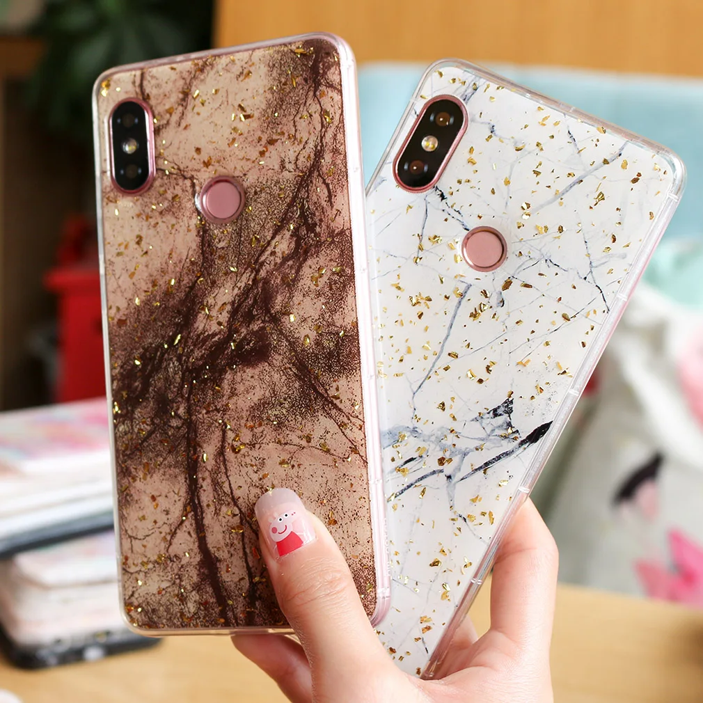 Silicone Case For Xiaomi Redmi Note 5 6 Pro MI A2 Lite Black Cute Glossy Back Cover TPU Glitter Funny |