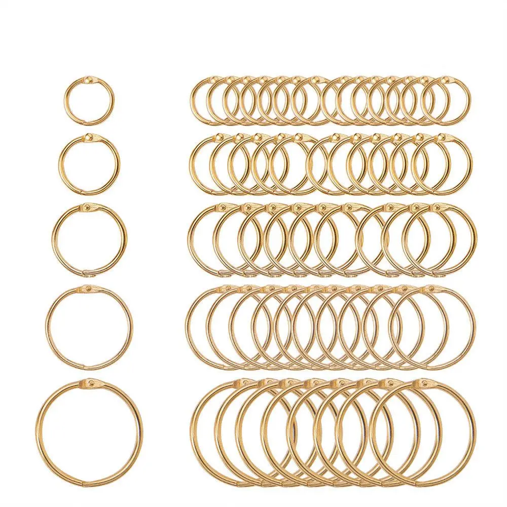 5pcs Golden Metal Loose Leaf Book Binder Hinged Rings 30 38mm Keychain DIY Scrapbook Planner Clips Ring Office Supplies|Скрепки и скобы|
