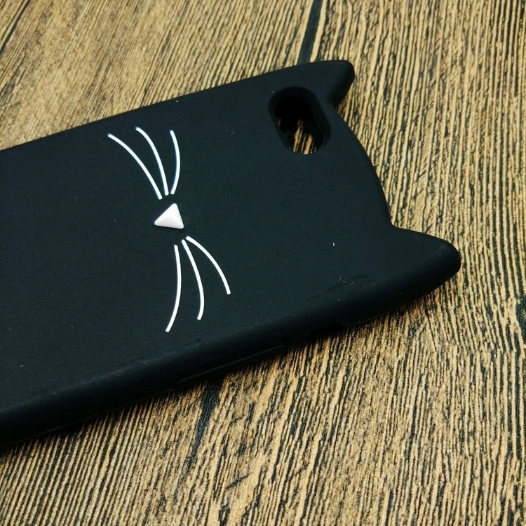 3D мягкий силиконовый чехол с черными кошачьими ушками и бородой для iPhone 5 5S SE 6 6S Plus