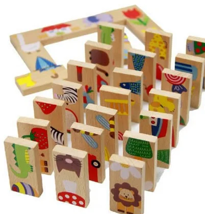 Фото 28 шт. блок животных Пасьянс головоломки домино Детские стандартные деревянные