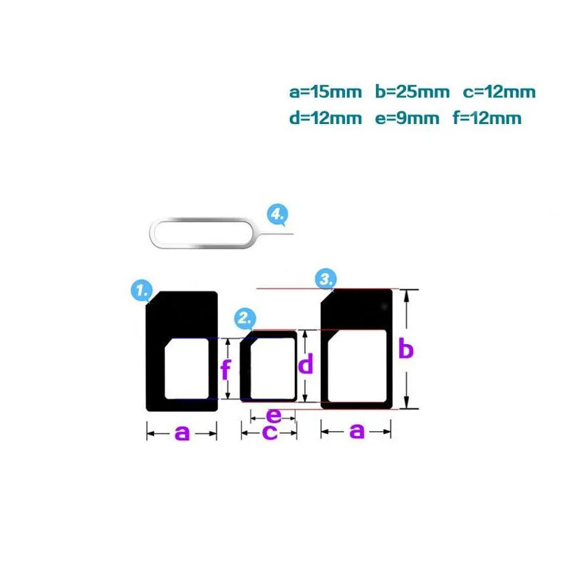 50 шт. 4 в 1 адаптер для SIM карты iPhone 5 nano sim Набор карт полный телефона Прямая