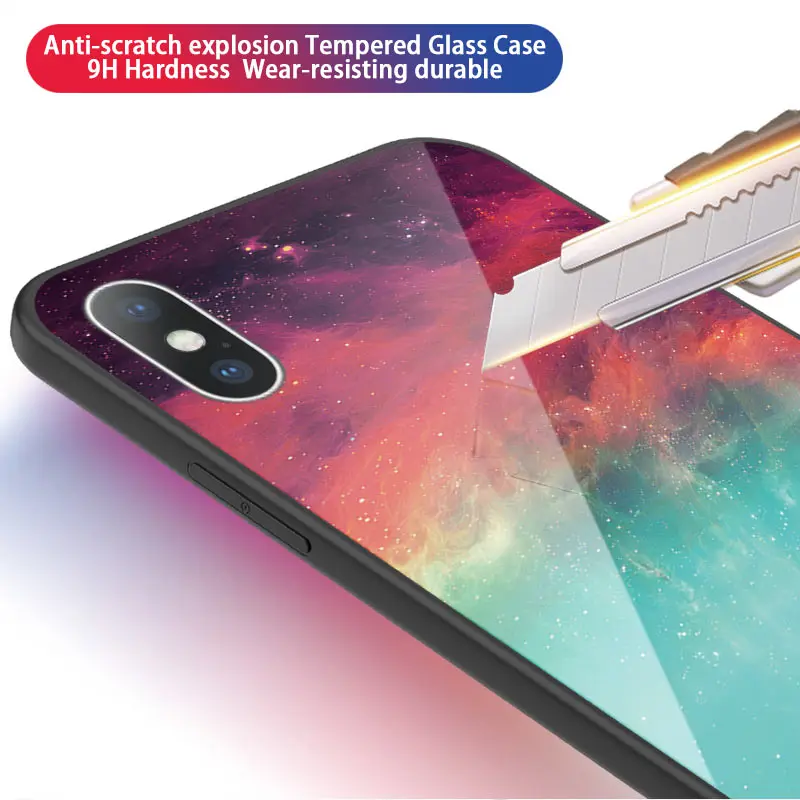 Luxury Tempered Glass Space Case for iPhone X XS MAX XR Silicone Glossy Cover iphone 8 7 6 6S Plus |