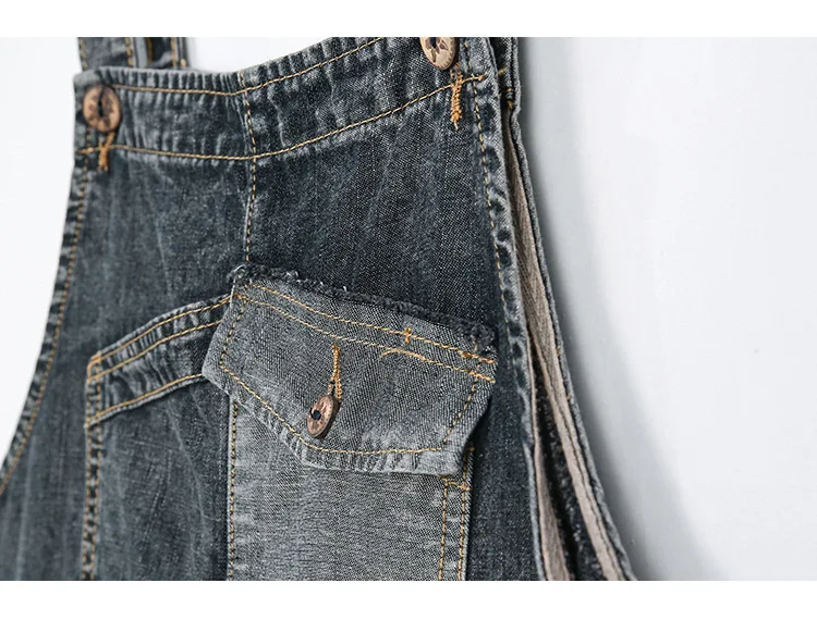 

Wide Leg Bib Denim Overalls Women Vintage pocket jean Jumpsuits Female loose Drop Crotch Denim Rompers Oversized pants A9302